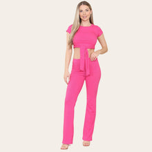 Load image into Gallery viewer, Tie Belt Cropped Top Trouser Outfit
