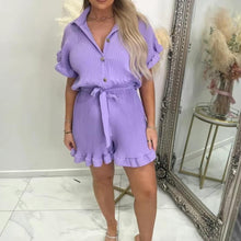 Load image into Gallery viewer, Pleated Collared Frill Belted Playsuit
