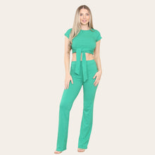 Load image into Gallery viewer, Tie Belt Cropped Top Trouser Outfit
