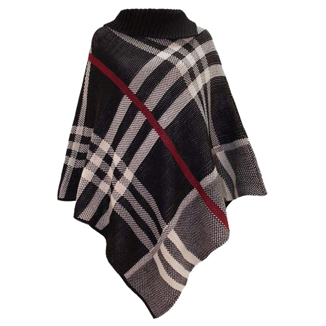 Oversized Knitted Tartan Check Poncho