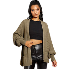 Load image into Gallery viewer, Balloon Sleeve Open Pockets Knitted Short Cardigan
