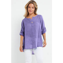 Load image into Gallery viewer, Italian Linen T-Shirt Turn Up Button Sleeve Top
