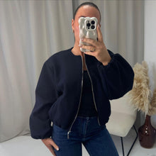 Load image into Gallery viewer, Balloon Sleeve Zip Bomber Jacket
