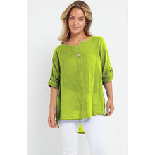 Load image into Gallery viewer, Italian Linen T-Shirt Turn Up Button Sleeve Top

