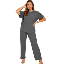 Load image into Gallery viewer, Short Sleeve Gold Button Loungewear
