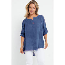Load image into Gallery viewer, Italian Linen T-Shirt Turn Up Button Sleeve Top
