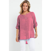Load image into Gallery viewer, Italian Linen T-Shirt Turn Up Button Sleeve Top
