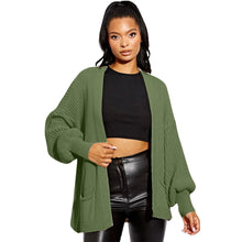 Load image into Gallery viewer, Balloon Sleeve Open Pockets Knitted Short Cardigan
