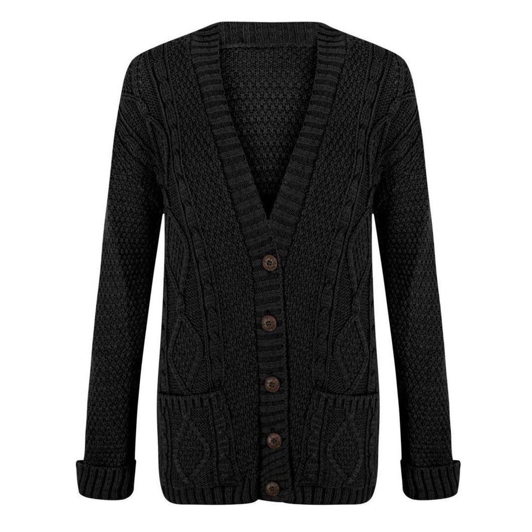 Cable Knit V-Neck Grandad Cardigan