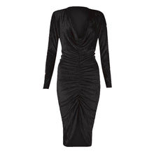 Load image into Gallery viewer, Velvet Bodycon Midi Dress with Cowl Neck
