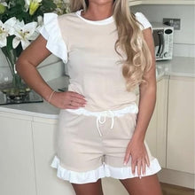 Load image into Gallery viewer, Ribbed Contrast Cap Sleeve Crop Top &amp; Short
