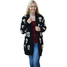 Load image into Gallery viewer, Skull Print Knitted Open Front Cardigan
