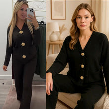 Load image into Gallery viewer, 2 Piece Gold Button Cardigan Loungewear Set
