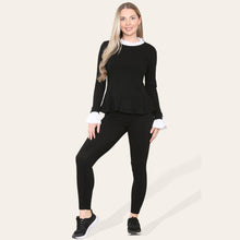 Load image into Gallery viewer, Peplum Frill Neck Pleated Long Sleeves Lounge Wear Set
