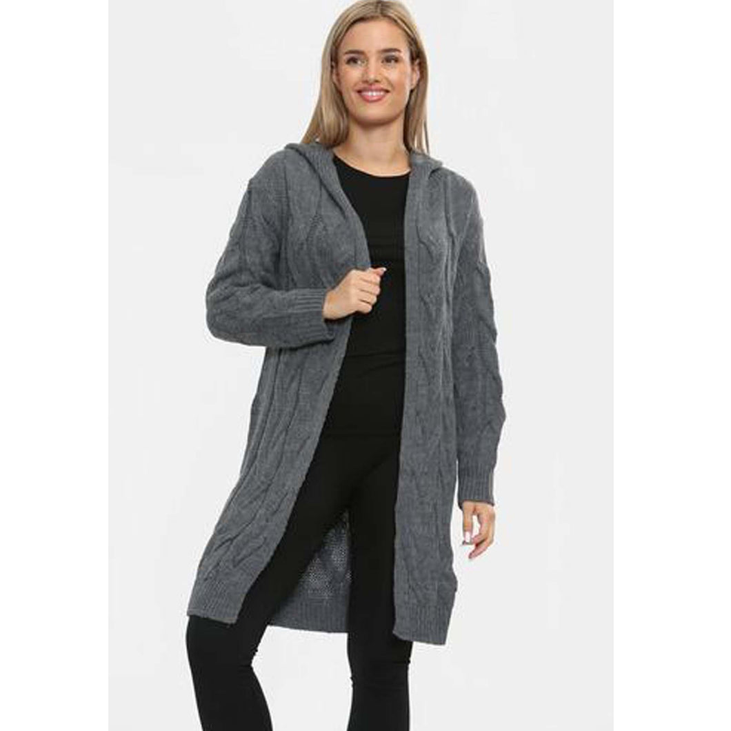 Cable Knitted Hooded Cardigan