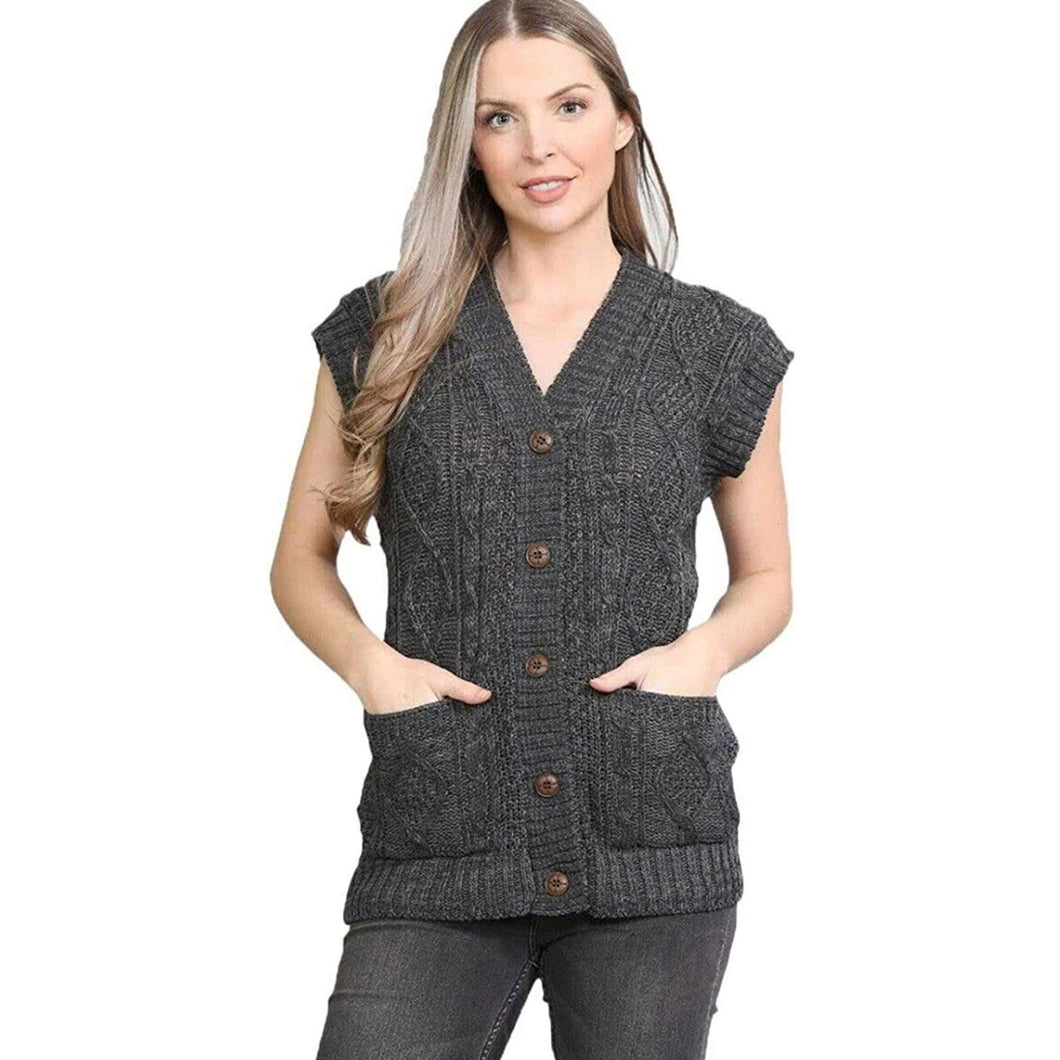 Sleeveless Knitted Grandad Cardigan