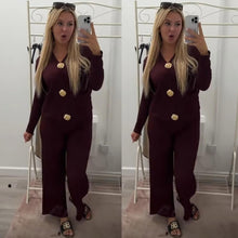Load image into Gallery viewer, 2 Piece Gold Button Cardigan Loungewear Set
