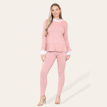 Load image into Gallery viewer, Peplum Frill Neck Pleated Long Sleeves Lounge Wear Set
