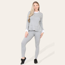 Load image into Gallery viewer, Peplum Frill Neck Pleated Long Sleeves Lounge Wear Set
