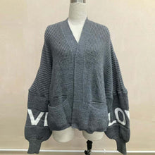 Load image into Gallery viewer, LOVE Print Knitted Balloon Sleeve Cardigan
