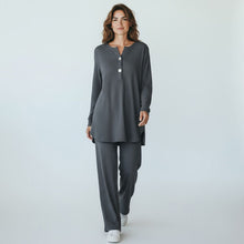 Load image into Gallery viewer, Long Sleeve Front Gold Button 2 Piece Outfit Set
