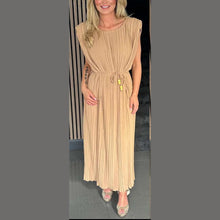 Load image into Gallery viewer, Padded Shoulder Pleated Sleeveless Maxi Dress
