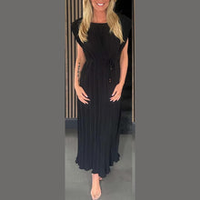Load image into Gallery viewer, Padded Shoulder Pleated Sleeveless Maxi Dress
