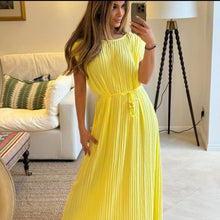 Load image into Gallery viewer, Padded Shoulder Pleated Sleeveless Maxi Dress
