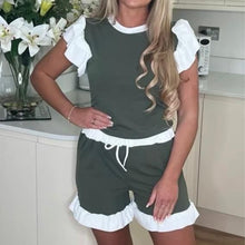 Load image into Gallery viewer, Ribbed Contrast Cap Sleeve Crop Top &amp; Short
