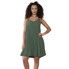 Load image into Gallery viewer, Italian Pleated V Neck Cami Swing Dress
