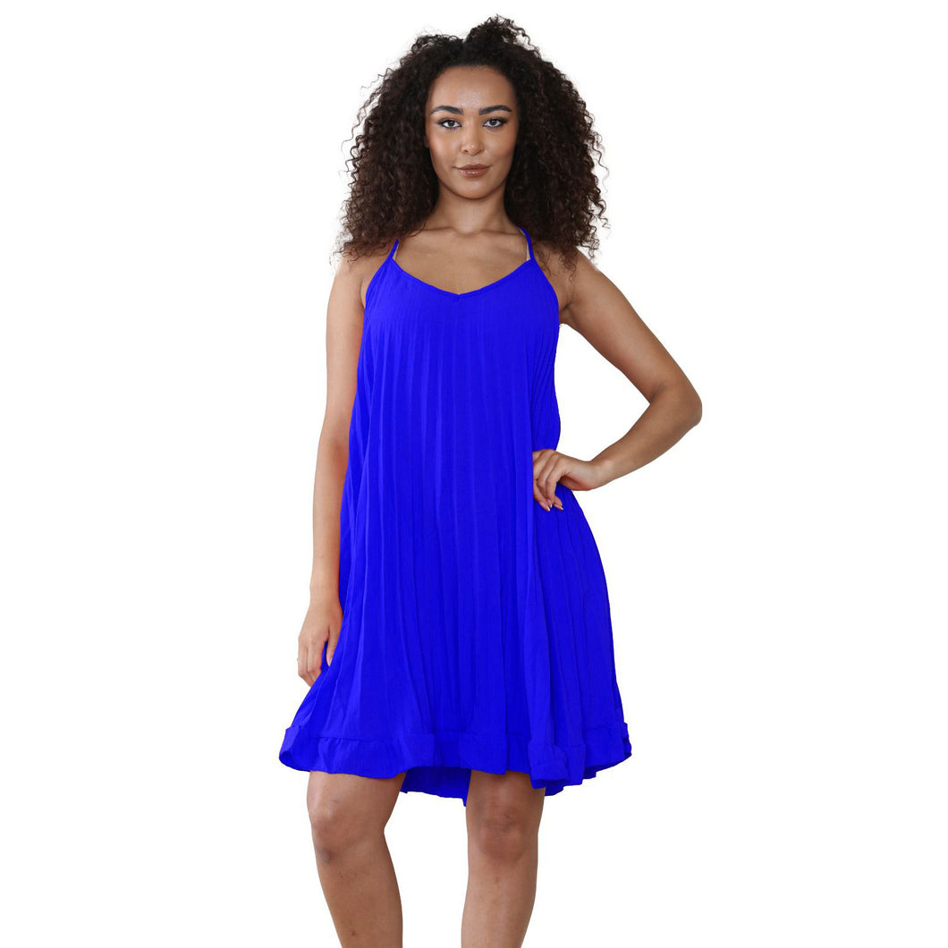 Italian Pleated V Neck Cami Swing Dress