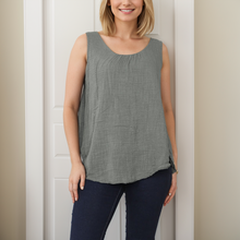 Load image into Gallery viewer, Italian Sleeveless Ruched Vest Crew Neck Top
