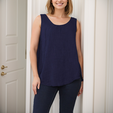 Load image into Gallery viewer, Italian Sleeveless Ruched Vest Crew Neck Top
