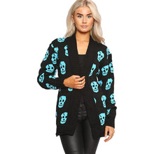 Load image into Gallery viewer, Skull Print Knitted Open Front Cardigan
