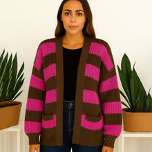 Load image into Gallery viewer, Knitted Striped Open Cardigan
