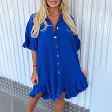 Load image into Gallery viewer, Italian Gold Button Frill Hem &amp; Sleeve Top
