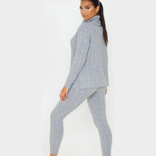 Load image into Gallery viewer, Turtle Polo Neck Cable Knitted Loungewear Suit
