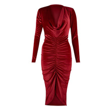 Load image into Gallery viewer, Velvet Bodycon Midi Dress with Cowl Neck
