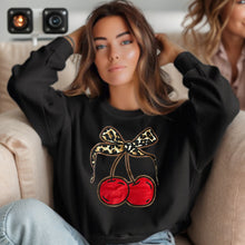 Load image into Gallery viewer, Oversized Bow Cherry Leopard Sweatshirt
