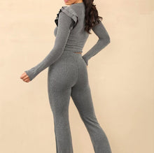 Load image into Gallery viewer, Long Sleeve Frill knit loungewear two Piece Set
