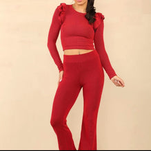 Load image into Gallery viewer, Long Sleeve Frill knit loungewear two Piece Set
