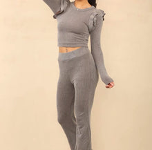 Load image into Gallery viewer, Long Sleeve Frill knit loungewear two Piece Set

