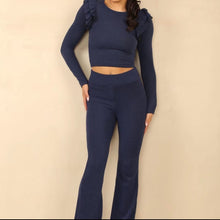 Load image into Gallery viewer, Long Sleeve Frill knit loungewear two Piece Set
