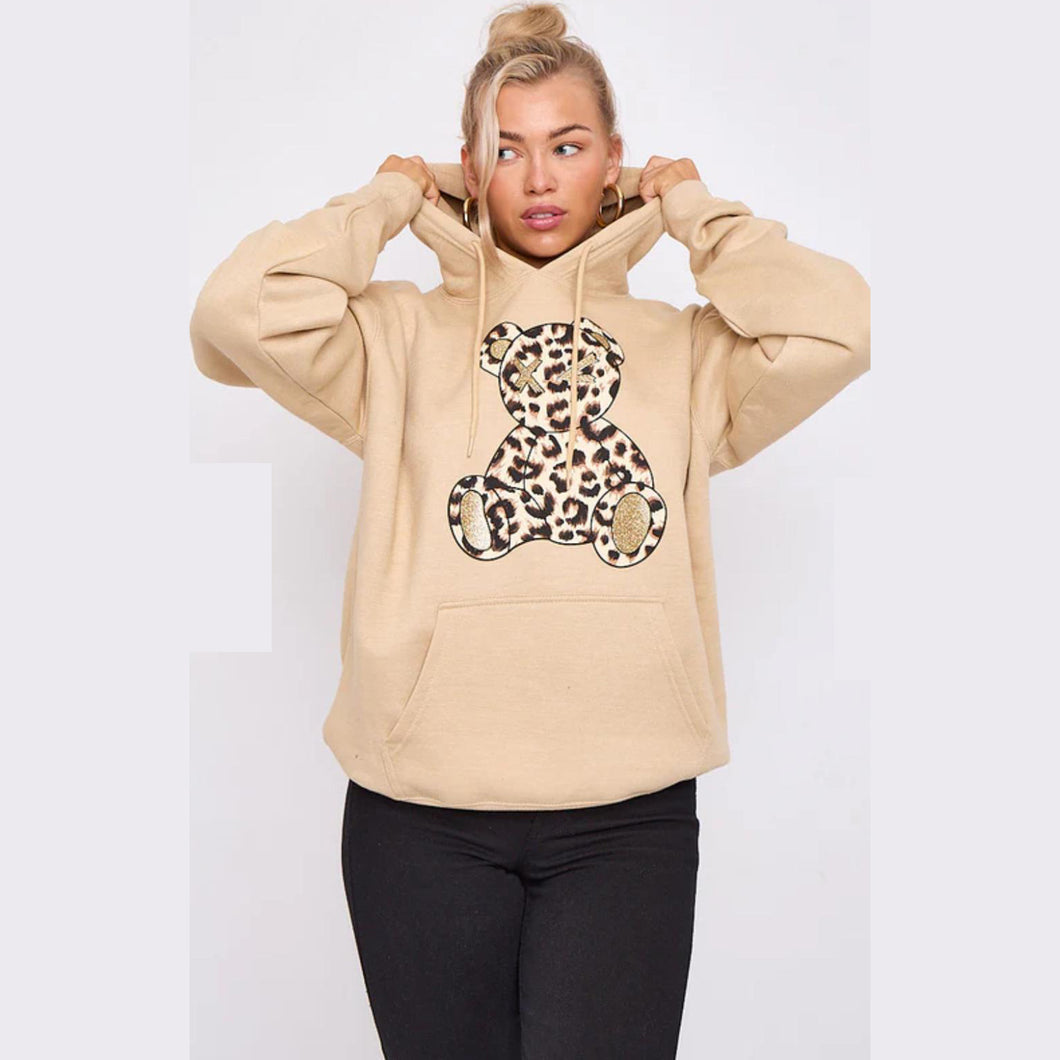 Leopard Print Teddy Bear Graphic Hoodie