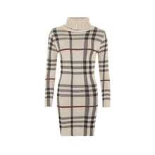Load image into Gallery viewer, Tartan Print Knitted Polo Neck Midi Dress
