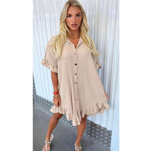 Load image into Gallery viewer, Italian Gold Button Frill Hem &amp; Sleeve Top
