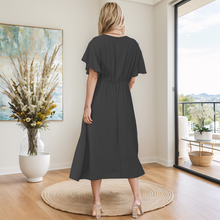 Load image into Gallery viewer, Italian Wrap Over Frill Sleeve Midi Dress
