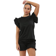 Load image into Gallery viewer, Frill Peplum Sleeve Top and Short 2 Piece Tracksuit Set
