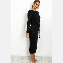 Load image into Gallery viewer, Cable Knitted Tie Belt Midi Jumper Dress
