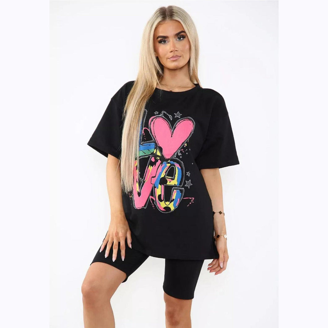 Love Side Slit Cycling Short and T-Shirt